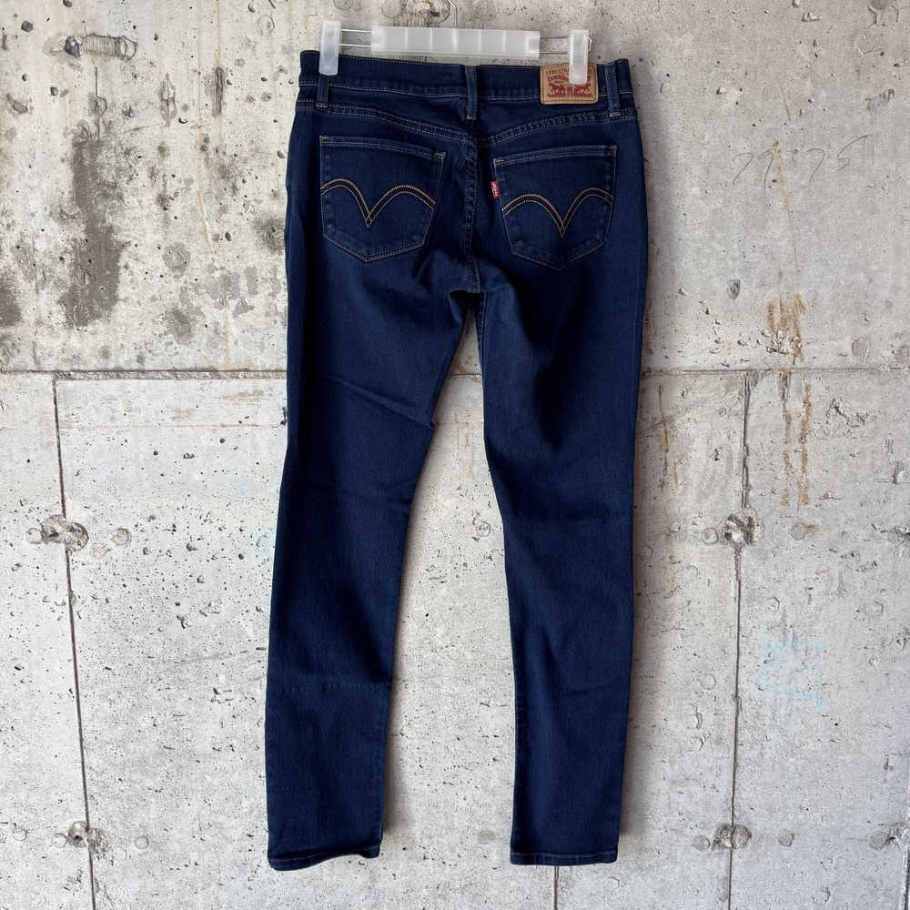 Levi's 524 Skinny Jeans Juniors 7 Blue Dark Wash Mid Rise Stretch Denim Pants - Picture 3 of 6